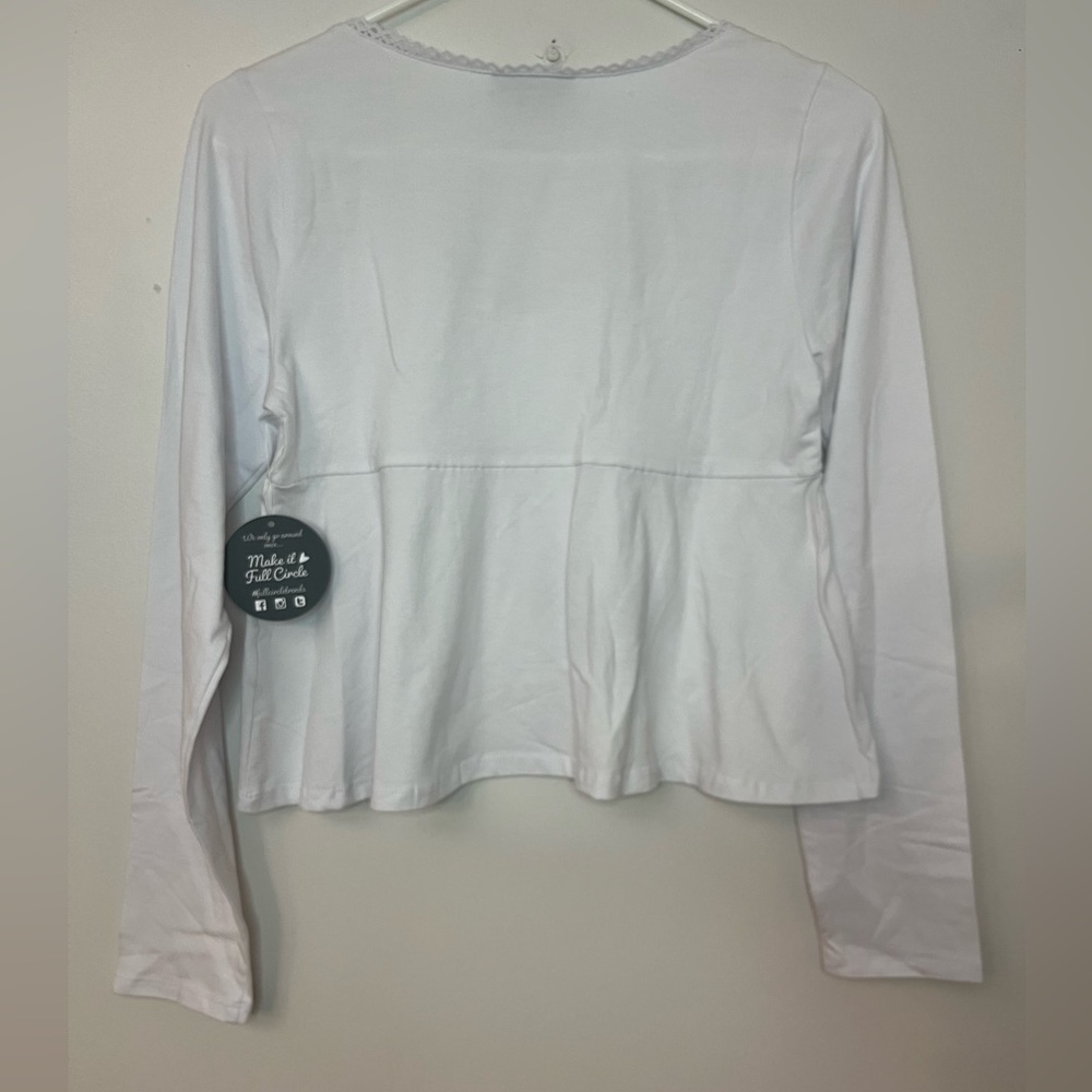 Jolie & Joy White Long Sleeve Babydoll Crop Top Size L Fitted - Picture 7 of 9